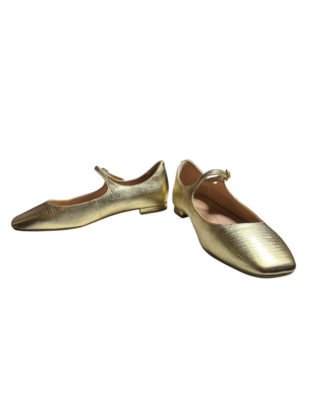 Cole Haan Mary Jane Ballet Flats Gold Lizard-Print Leather Square Toe Size 8.5 - Picture 3 of 6